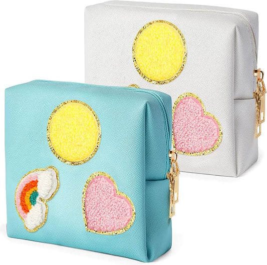 2-Pack Period Bag, PU Leather Sanitary Napkin Storage Bag for Feminine Liners, Tampons & Reusable Pads - Functional Sanitary Pads Pouches First Period Kit for Women - Ladies Gift