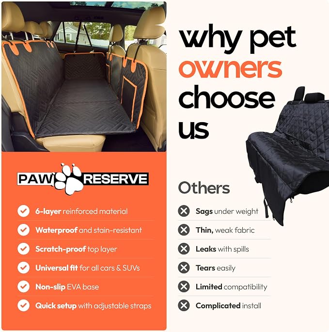 Dog Seat Cover for Back Seat Hard Bottom, XL Backseat Extender for Large Dogs (+420 lbs), Waterproof Dog Car Hammock with Door Protectors, Non-Slip Heavy-Duty Pet Seat Cover for Truck, SUV & Car