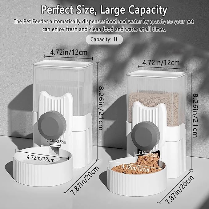 kathson Rabbit Feeder for Cage,Bunny Water Bottle,Pet Food Dispenser,Grey | Gravity Automatic Guinea Pig Feeder Waterer Set,Hanging Small Pet Food Bowl Feeding Station for Ferret Chinchilla Cat Puppy