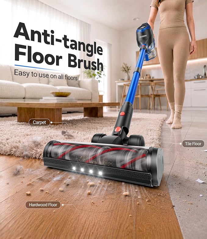 Cordless Vacuum Cleaner, 55Kpa Vacuum Cleaners for Home, Max 80mins Runtime Stick Vacuum with LED Display&1.5L Dust Cup, Rechargeable Lightweight Handheld Vacuum for Carpet/Hardwood Floor/Pet Hair/Car