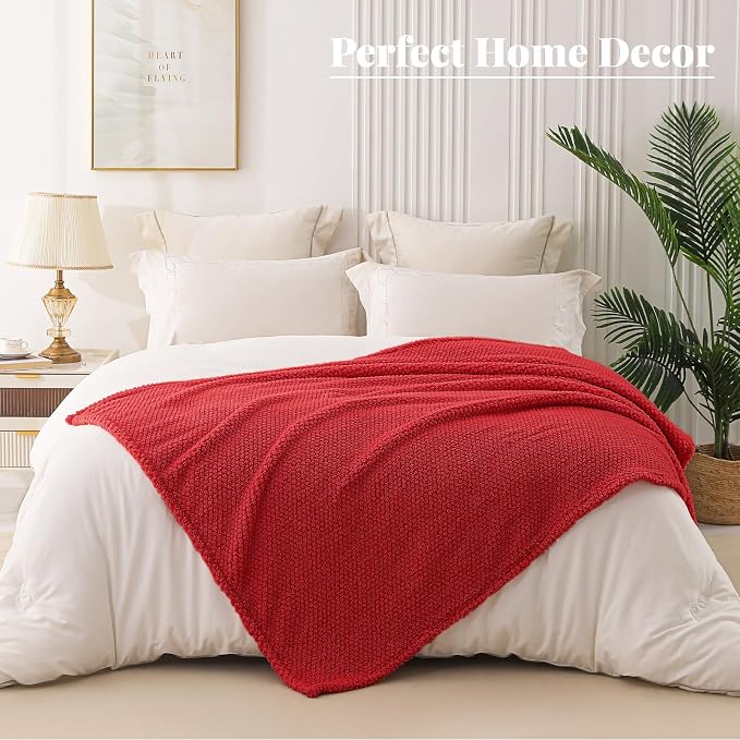 Whale Flotilla Extra Large Soft Fleece Throw Blanket for Couch | 50x70 Inch, Red, Suitable for Sofa Chair Bed, Fluffy Fuzzy Jacquard Blankets for All Season, Lightweight and Cozy