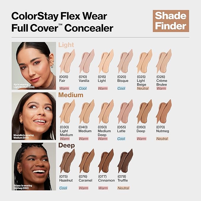 Revlon ColorStay Flex Wear, Full Cover Non-Creasing Concealer, Infused with Hyaluronic Acid & Vitamin E, Flexible Longwear, 030 Light Medium, 0.34 Fl Oz