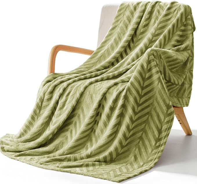 Whale Flotilla Flannel Fleece Fall Throw Blanket for Couch, Olive Green | Lightweight Breathable Soft Sofa Throws, Plush Fluffy Chevron Design Decorative Blankets for Home Life, 50x60 Inch