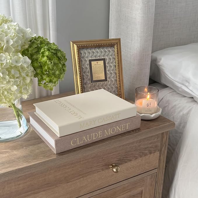 2pc Linen Decorative Faux Book Box Set with Hidden Storage | 100% Real Linen Fabric, Heavy-Duty Non-Warping Cover, Secure Invisible Magnetic Lid, Coffee Table Styling Riser