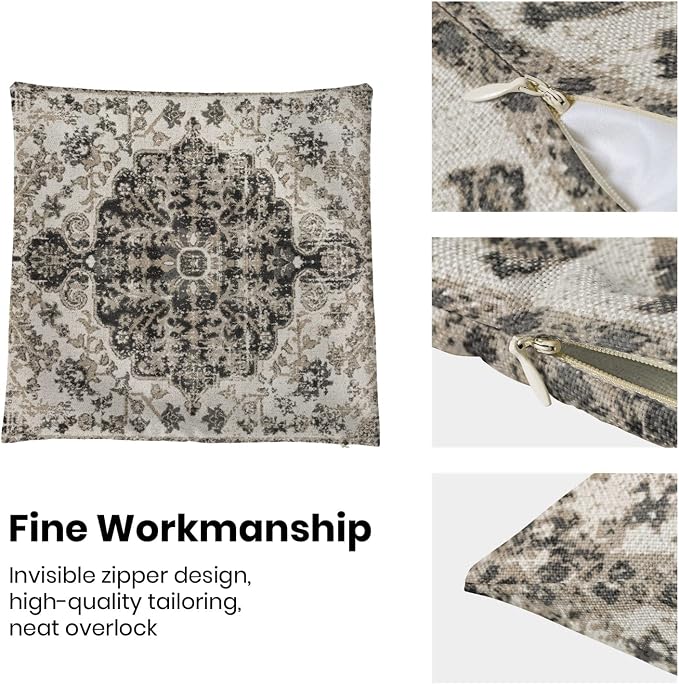AEIOAE Boho Pillow Covers 16x16 Inch Set of 2,Carpet Pattern Throw Pillows Case,Black White Grey Ethnic Design Outdoor Decorative Square Linen Farmhouse Decor Cushion Covers for Home Sofa Bed Couch