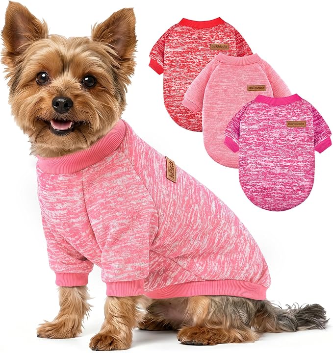 3 Pack Dog Sweaters for Small Dogs Girl Boy Winter Fleece Clothes Warm Soft Dog Sweatshirt Outfit for Dogs Cats Pet Apparel