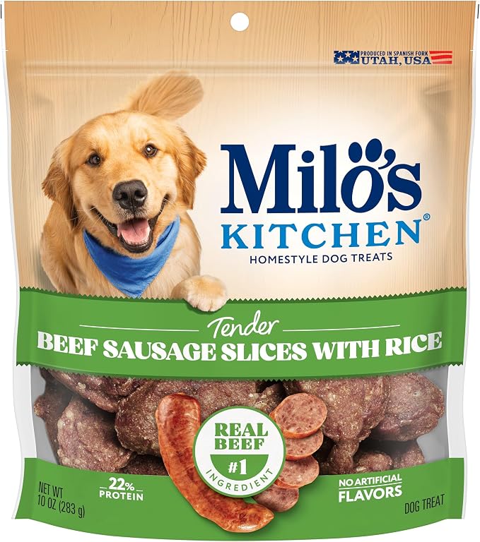 Milo’s Kitchen Beef Sausage Slices With Rice Dog Treats, 10 Oz. Bag