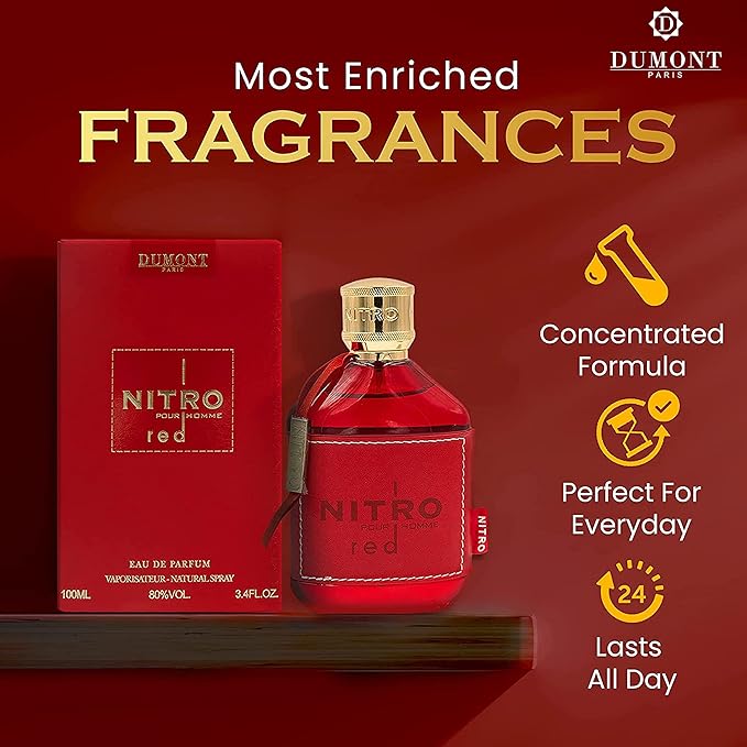 Dumont Nitro Red 3.4 Fl Oz Eau De Parfum for Men – Rich Fruity Woody Floral Fragrance – Luxurious Long Lasting Scent