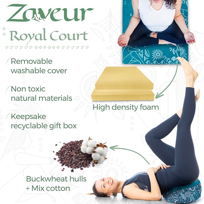 Zaveur Royal Court Zafu Meditation Cushion - 18" Round Yoga Bolster Pillow with 100% Cotton Filling and Canvas Cover - Premium Floor Pillow for Meditation - Yoga Cushion for Sitting on Floor - Green