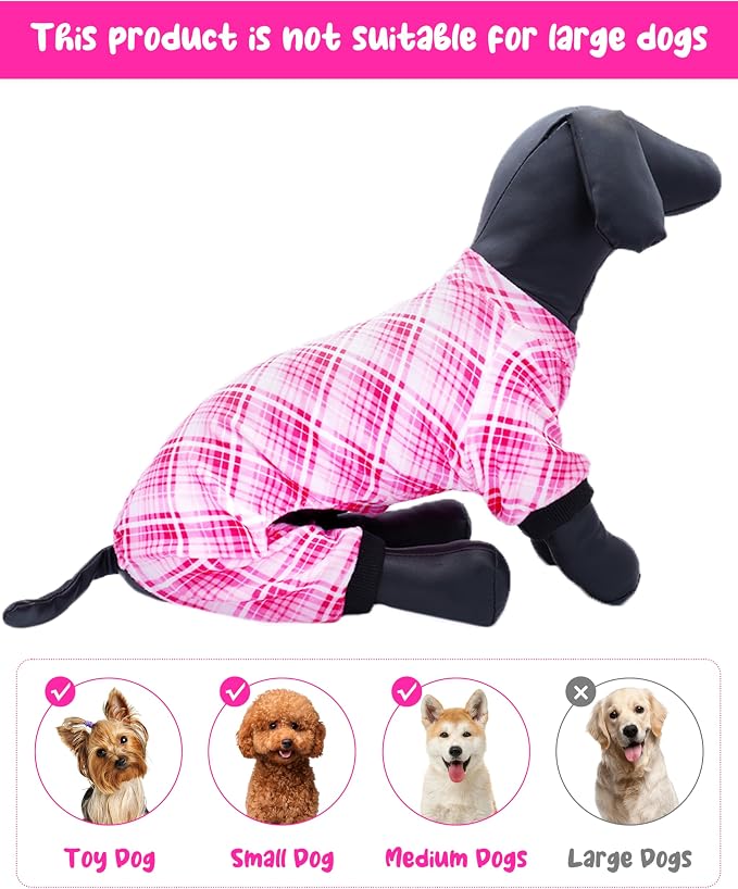 PET SHOW 4 Pack Girl Fleece Dog Pajamas Warm for Small Doggiess | Soft stretchy dogs onesies,female pink pjs with sleeve,holiday jumpsuit costume for small pets cats,S