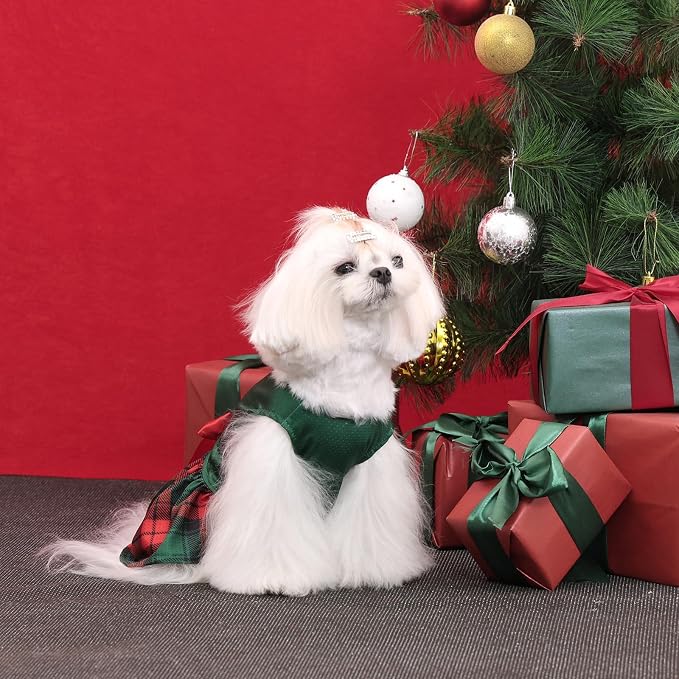 CuteBone Dog Mesh Dress Christmas Puppy Sundress Pet Outfit Summer Fashion for Small Dogs Girl Cat Clothes
