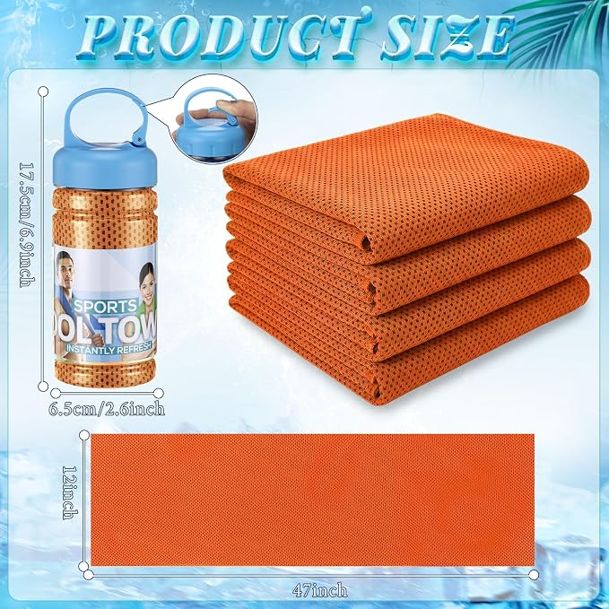 Honoson 10 Pcs Cooling Towels for Neck and Face, 47"x12" Sports Breathable Ice Towels Microfiber Chilly Sweat Rags with Portable Bottle for Gym Golf Athletes Yoga Workout Hot Weather (Orange)