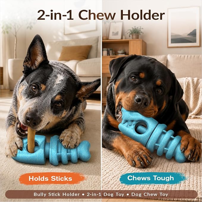 KADTC 2-in-1, Dog Bully Stick Holder, Tough Chew Toy for Aggressive Chewers