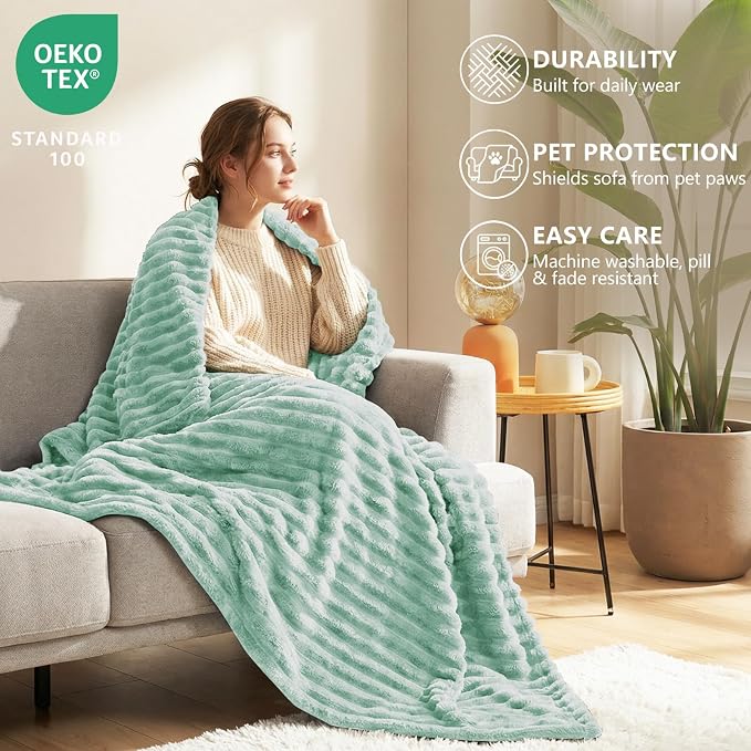 HIMEET Sage Green Throw Blanket for Couch, 300GSM Ribbed, 50 x 60 Inches | Ultra Soft Flannel, All-Season Lightweight Warmth, Home Room Decor & Dorm Essential, Gift for Men & Women, Machine Washable