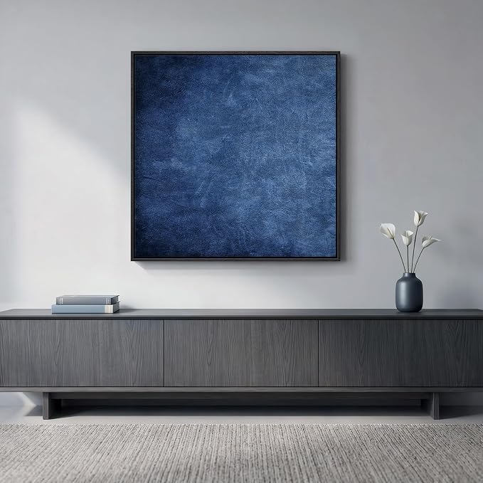 Large Framed Modern Navy Blue Abstract Wall Art for Living Room, 30x30 Inch | Navy blue, Canvas prints, Abstract pictures, Minimalist artwork, Square Paintings, Dining room decor, Bedroom wall decor