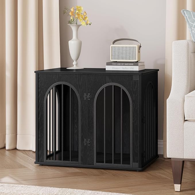 Hzuaneri 26.8'' Dog Crate Furniture,Dog Kennel Indoor for Small Dogs | Dog Kennel Furniture Wooden Dog Cage Heavy Duty Dog Crate Decorative Pet House End Side Table TV Stand,Black DFC85504B