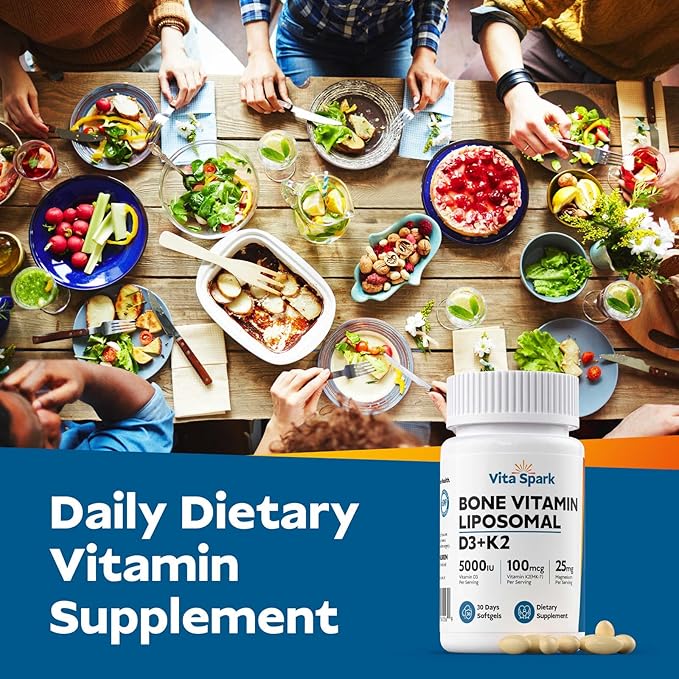 Vitamin D3 K2 - Liposomal Bone Vitamins Supplement, 5000IU D3, 100mcg K2 MK7 & Magnesium For Women and Men | Supports Bone, Teeth, Heart, Immune and Vascular Health*, 120 Days Mini Softgels