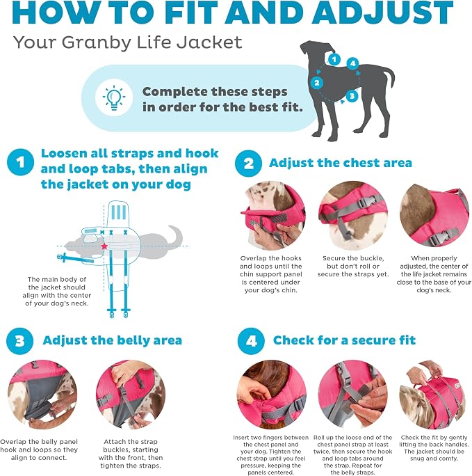 Outward Hound Granby Splash Dog Life Jacket, Life Vest, Pink, Medium | Max Buoyancy, Adjustable Fit, Head/Neck Support, Rescue Handle, Reflective, Swimming & Boating, Medium Dogs (21–27" Girth)
