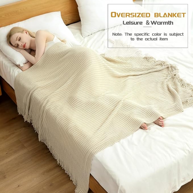 Blagic Knit Throw Blanket for Couch and Bed with Tassels,Off White, 60"x80" | Soft Farmhouse Boho Throw Blanket with Tassels,Decorative for Living Room,Gifts for Adults,All Season Use