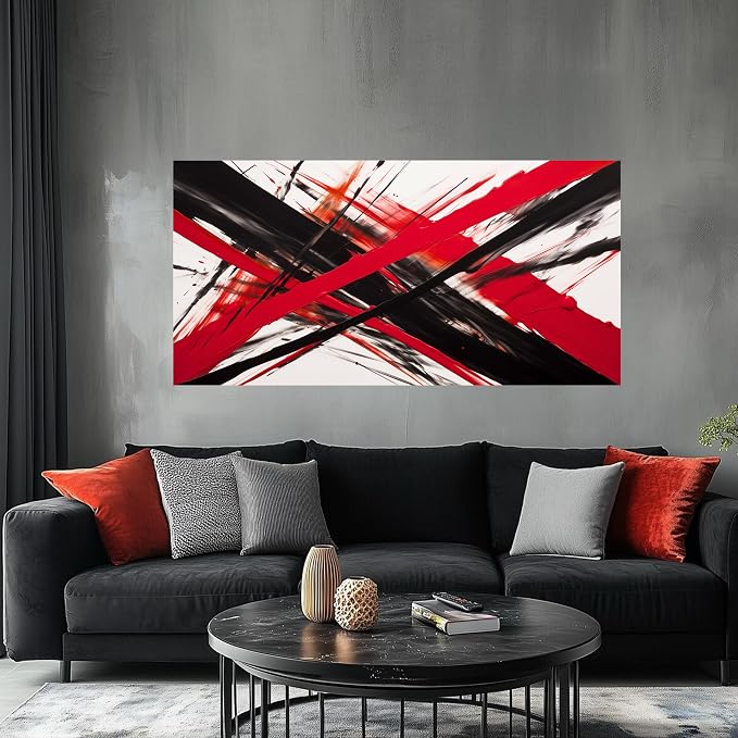 Large Canvas Wall Art for Living Room Black and Withe Red Abstract Print Picture Bedroom Office Wall Decor Modern Framed Abstract Wall Decoration Artwork Size 29x58 Ready to Hang