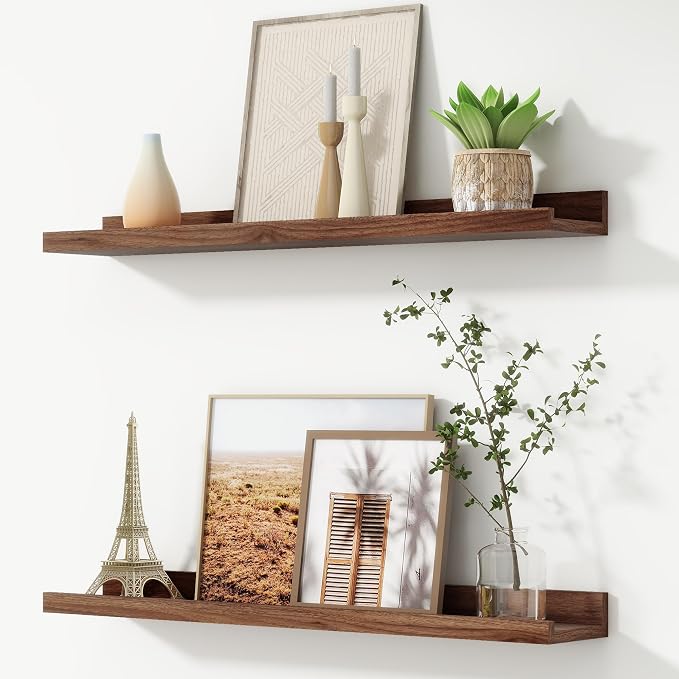 Picture Ledge Shelf, Floating Shelves for Wall, 30" W Set of 2, Brown | FSC Certified Engineered Wood, Wall Mounted Bookshelf, for Nursery Living Room Bedroom, Pre-Drilled, Easy Install