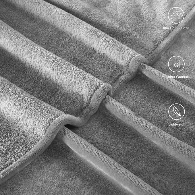 TASTHROW Lightgrey Throw Blanket 50x60 Inches | Soft Plush Cozy Fleece Flannel Throw Blanket, Lightweight Warm Throws for Bed, Couch, Bedroom and Living Room, All Seasons