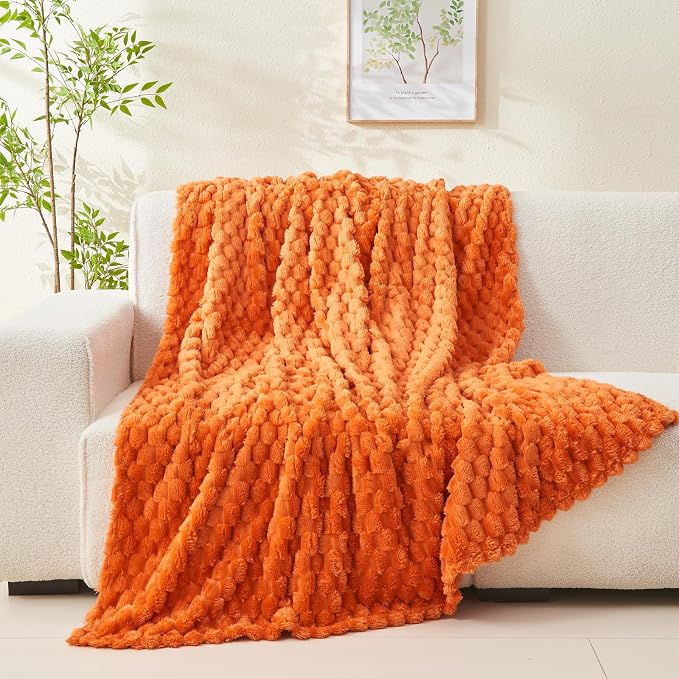 NEWCOSPLAY Fleece Clouds Cozy Throw Blanket for Couch, Orange, 50"x60" | Premium Silky Flannel Blanket, Soft Lightweight Fluffy Throw Blanket for Bed Sofa Decor, Gift for All Season Use