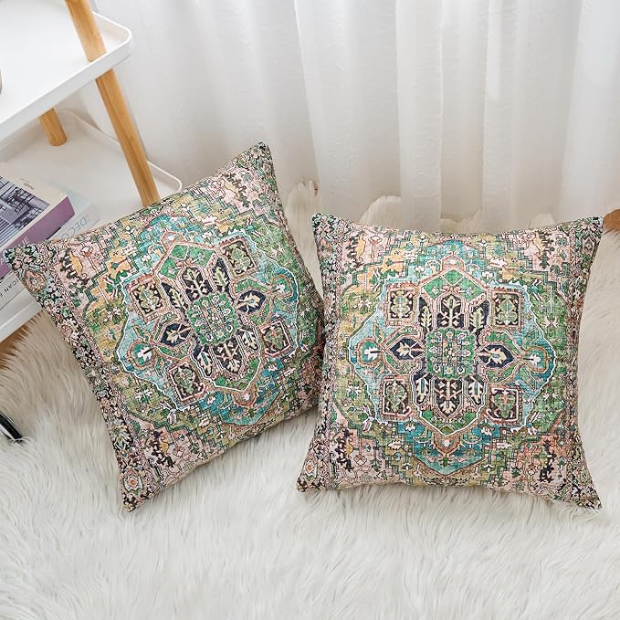 Boho Throw Pillow Covers 20x20 inch Set of 2,Boho Vintage Carpet Pattern Antique Ethnic Decor Double Sided Pattern Cushion Cover Soft Pillow Case Living Sofa Room Bed Square Pillow Cover