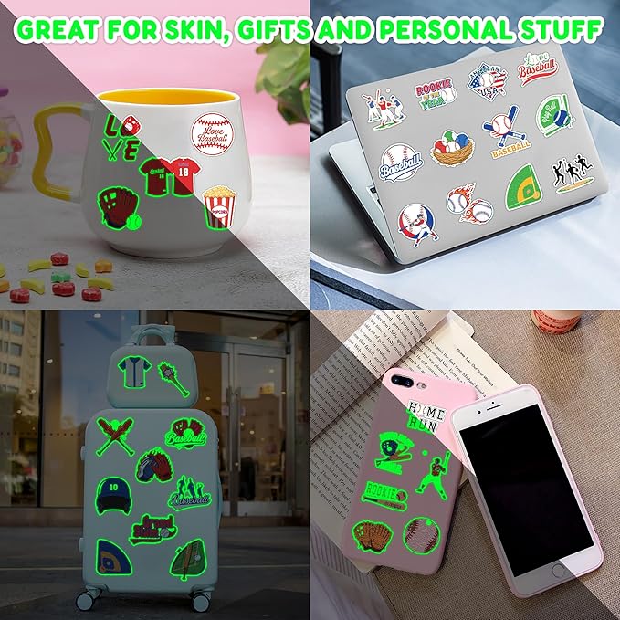 96 PCS Baseball Sports Pre-Cut Luminous Glow in the dark Temporary Tattoos for Kids | Super Cute Baseball Themed Birthday Party Favors, Supplies, Decorations, Fake Tattoo Stickers Gifts for Boys Girls