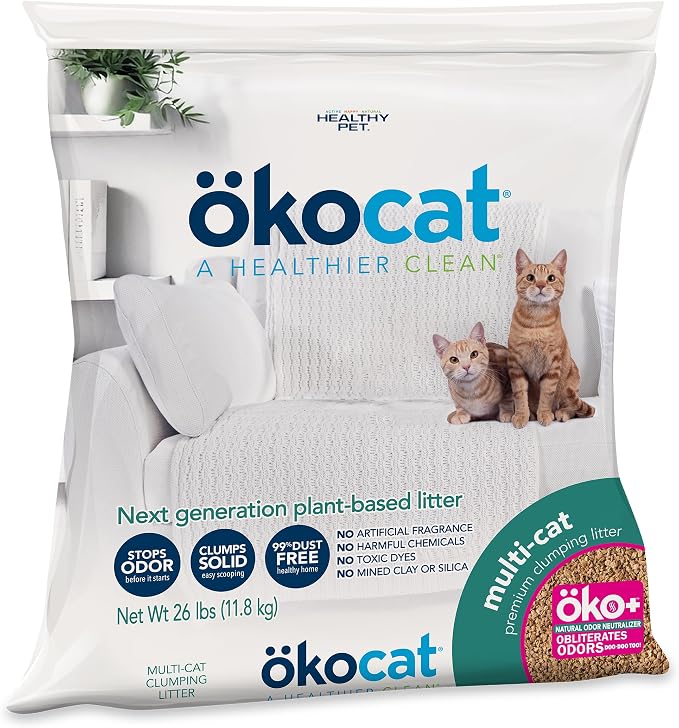 ökocat Multi-Cat Natural Wood Clumping Cat Litter, Odor Control, 26 Lbs