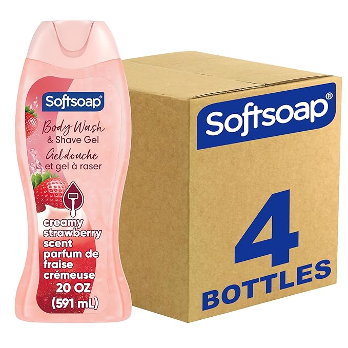 Softsoap Moisturizing Body Wash and Shave Gel, Helps Razor Glide, Creamy Strawberry Scent, 20 fl oz