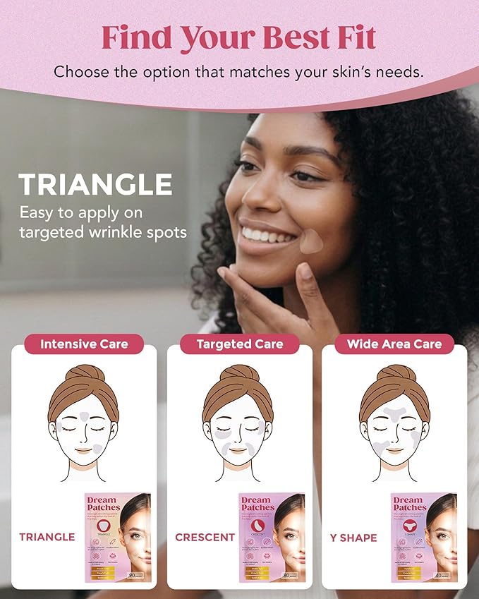 Anti Wrinkle Facial Patches & Smile Line Patches - Frown Line Patches,Face & Wrinkle Tape for Forehead Wrinkle/Dream Patches/TRIANGLE- Made in Japan