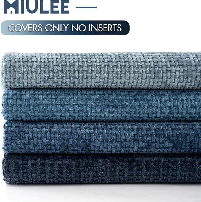 MIULEE Decorative Chenille Lumbar Pillow Covers Blue Series 12x20 | Pack of 4, Modern Coastal Decor, Blue Gradient, Couch Throw Pillows, Farmhouse Boho Cushion Covers for Sofa Bed Living Room