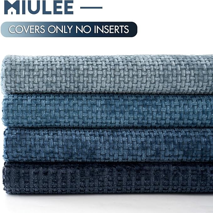 MIULEE Soft Decorative Chenille Euro Pillow Covers Blue Series 26x26 | Pack of 4, Modern Coastal Decor, Blue Gradient, Couch Throw Pillows, Farmhouse Boho Cushion Covers for Sofa Bed Living Room