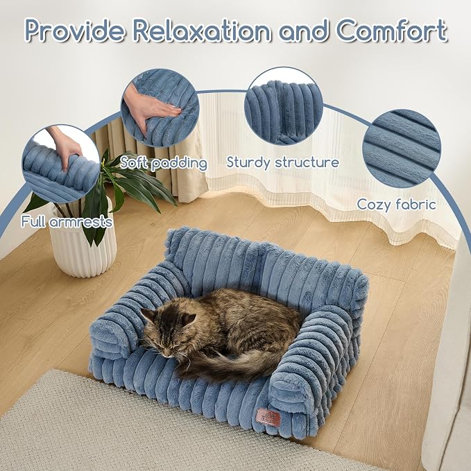Hollypet Small Dog Large Cat Bed Puppy Couch Beds for Pets up to 25 lbs | Fluffy Dog Cat Couch Plush Soft Warming Pets Beds with Machine Washable Cover and Non-Slip Bottom