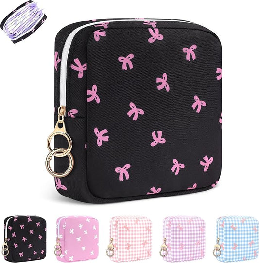 Period Bag for Teen Girls, Canvas Sanitary Napkin Storage Bag with Zipper, Portable Menstrual Pad Bag Tampon Holder for Purse