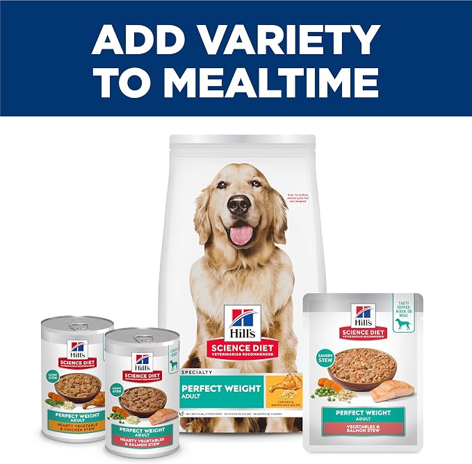 Hill's Science Diet Adult Perfect Weight Wet Dog Food | #1 Veterinarian Recommended, Vegetable & Salmon Stew, 12.5 oz. Cans, 12-Pack