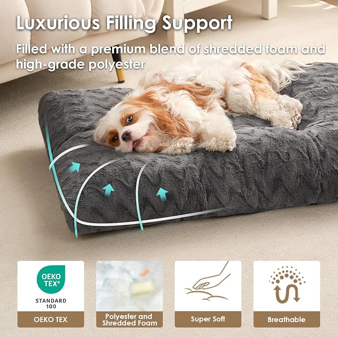 EHEYCIGA Washable Large Dog Bed for Crate, 36x27 Inch Pet Bed, Charcoal | Soft Dog Crate Bed, Plush and Comfy Kennel Pad, Deluxe Sleeping Mattress for Dogs Up to 55 lbs