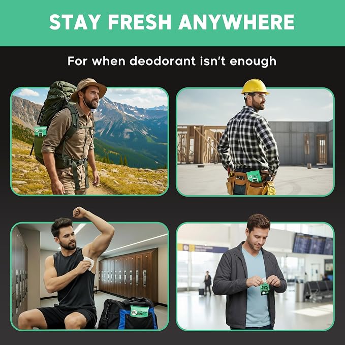 XL Deodorant Wipes for Men - 240 Ct. + 16 Travel Body Wipes Individually Wrapped 8"x8" Odor Eliminator Towelettes for Underarm, Body, Feet - pH Balanced Armpit Smell Remover for Gym & Post Workouts