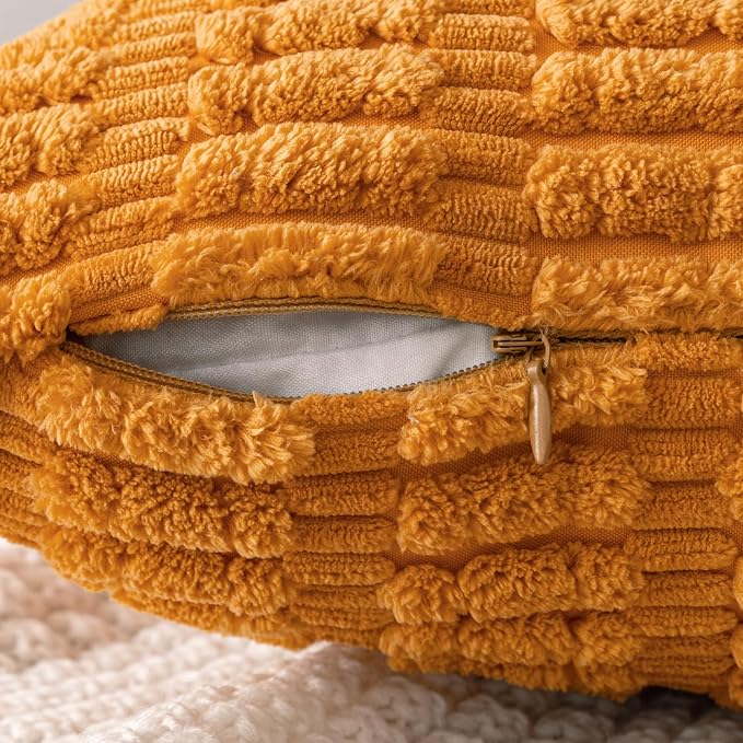 MIULEE Fall Decorative Throw Pillow Covers 20x20 Burnt Orange Pack of 2 | Soft Corduroy Boho Striped Pillow Covers Modern Farmhouse Autumn Home Decor For Sofa Living Room Couch Bed
