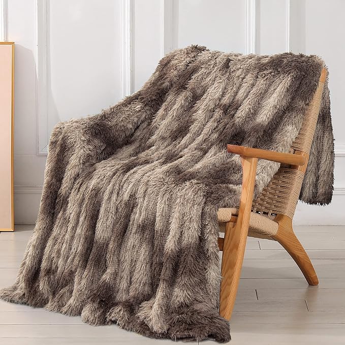 Decorative Extra Soft Faux Fur Throw Blanket,Solid Reversible Fuzzy Lightweight Long Hair Shaggy Blanket,Fluffy Cozy Plush Fleece Comfy Microfiber Fur Blanket for Couch Sofa Bed,Tie Dye Brown