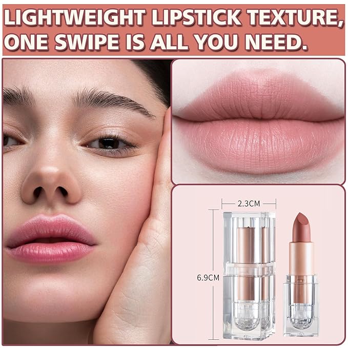 Matte Nude Lipstick Velvet Lip Gloss Non-Fading Non-Sticky Cup Nude Lipstick Matte Lip Stain Long Lasting Waterproof Lipstick for Women Girls Daily Lip Makeup-602 Bean Paste