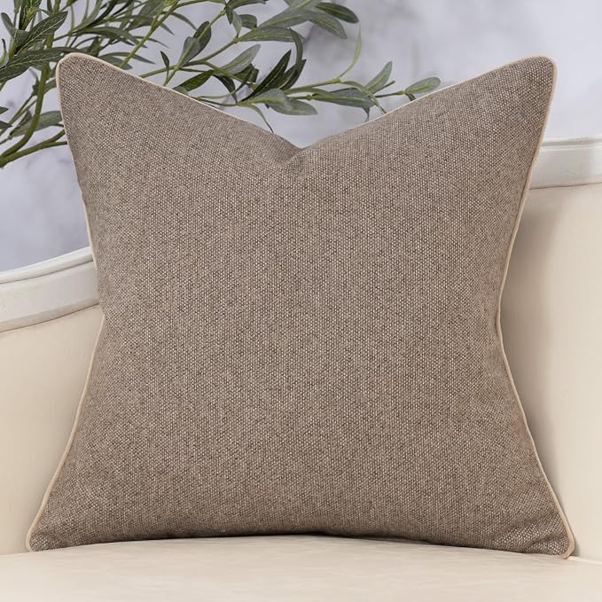 Neutral Floral Pillow Cover 18 x18 Inches, Vintage Chenille Square Throw Pillow Cover Soft Decorative Farmhouse Accent Couch Pillow Cover for Living Room Bedroom, Coffee Brown