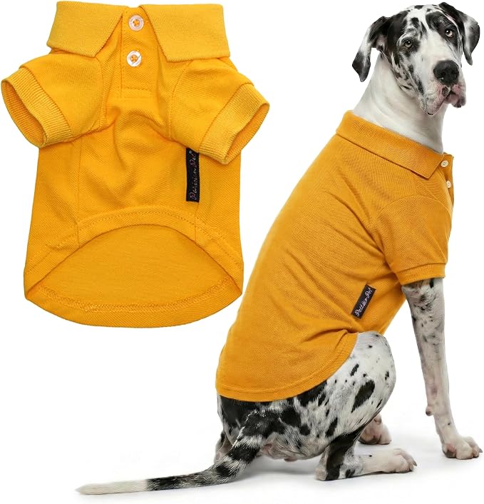 Parisian Pet Dog Polo Shirt – Classic Yellow Cotton Pet Apparel with Collar & Buttons, Soft Breathable Puppy T-Shirt - Cute Dog Clothes - Ideal Summer Clothes for Large Dogs - Shirts for Dogs Boy Girl