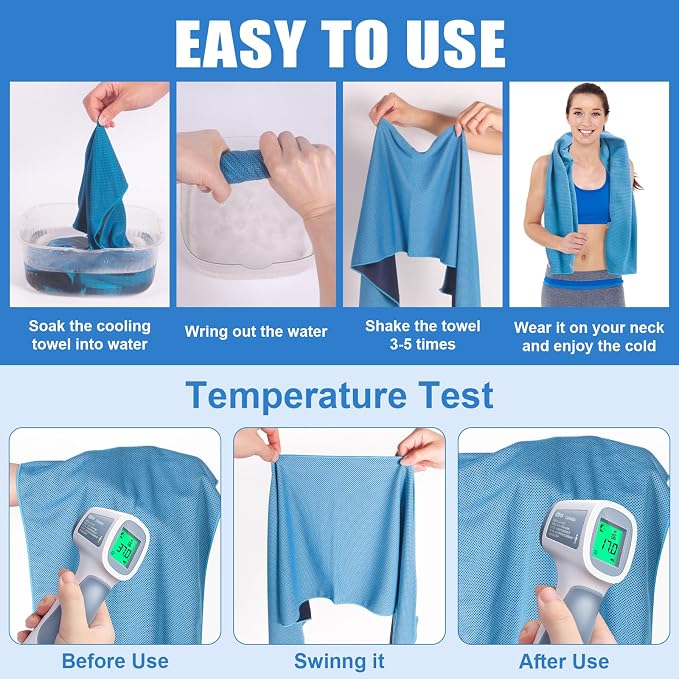 8 Pack Cooling Towel for Sports, Face and Neck, Workout and Gym, Sweat Absorbent (8 Pack)