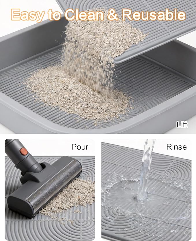 Extra Large Cat Litter Mat XL, 47" x 35", Silicone Waterproof | Traps litter, Easy to clean, Vacuum & wipe off, Waterproof backing, Non-slip design, Soft on paws