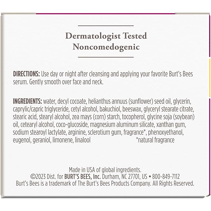 Burt's Bees Skin Care Stocking Stuffers, Face Moisturizer, Firming Face Cream, Anti-Aging Retinol Alternative, Moisturizing Natural Origin Skin Care Christmas Gifts, 1.8 Ounce