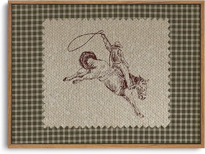 ZZLWBKGL Western Wall Decor Framed Wall Art Vintage Canvas Art 12x16in | Farmhouse Cowboy Artwork West Stamp Picture Mid Century Aesthetic for Living Room Bedroom