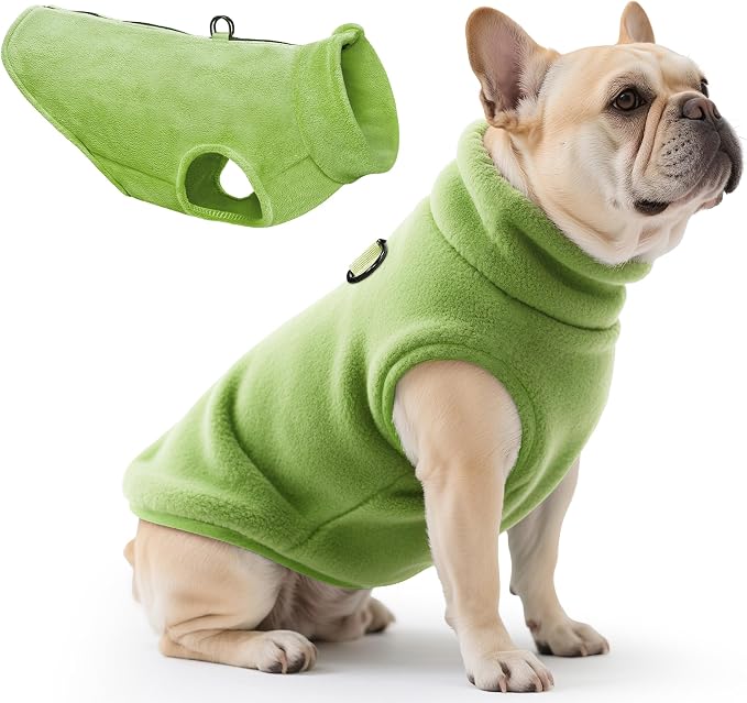 Idepet Dog Fleece Vest Sweater Zip Up Warm Pullover Dogs Jacket with D-Ring Leash Winter Cold Weater Coat Pet Sweatershirt Clothes Hoodie for Small Medium Dogs Boy Girl(Green,M)