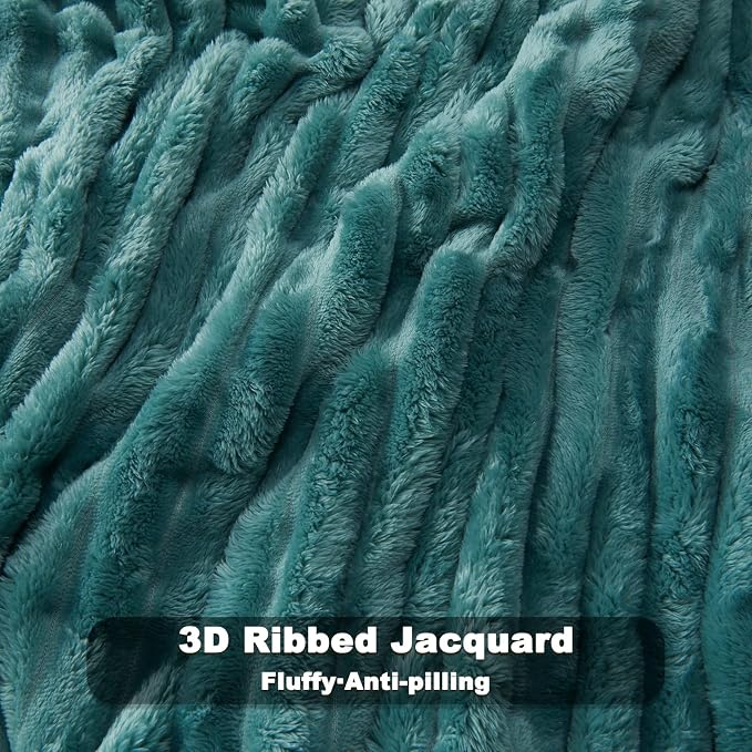 NEWCOSPLAY Fleece Ribbed Cozy Twin Blanket for Couch, Light Teal, 60"x80" | Premium Silky Flannel Blanket, Soft Lightweight Fluffy Throw Blanket for Bed Sofa Decor, Gift for All Season Use
